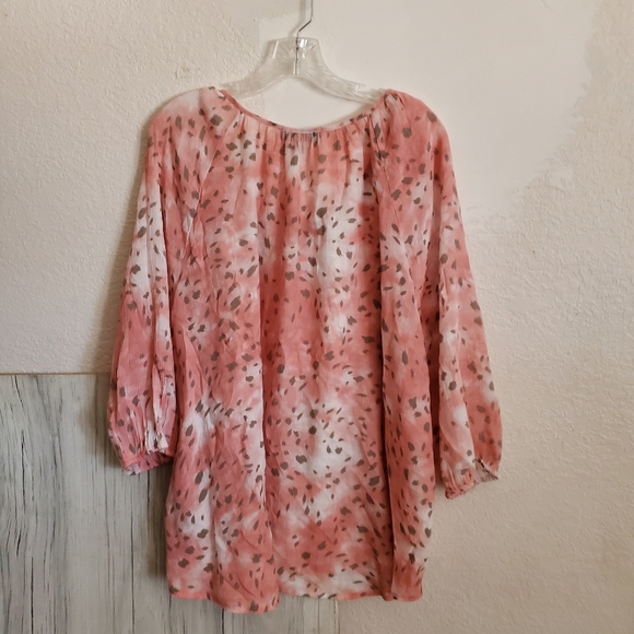 Fred David Women's 2X Semi-sheer Pink Cheetah Print Boho Blouse - Picture 10 of 10